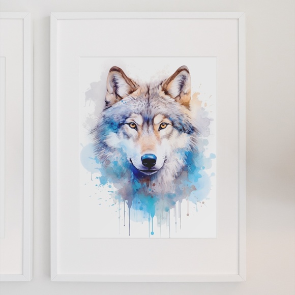 Wolf Portrait Watercolor Wall Art Illustration Print Poster Unframed - Picture 3 of 7